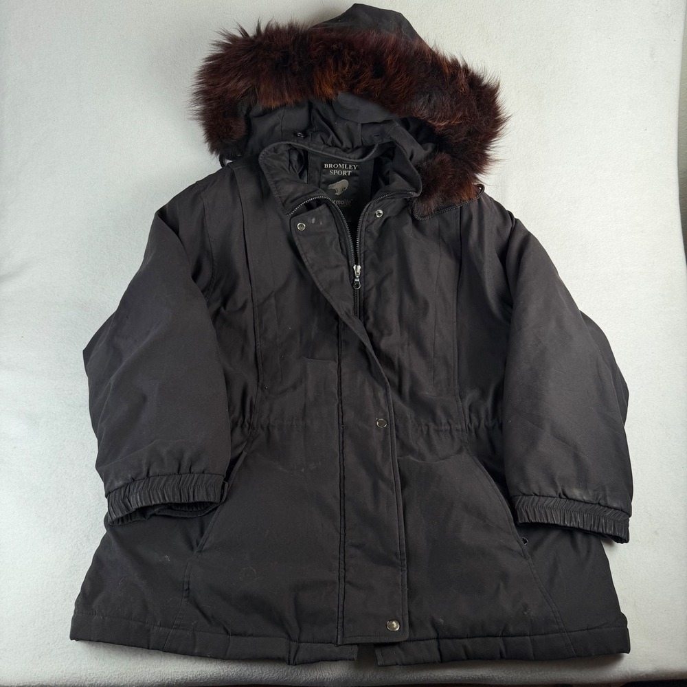 Bromley Sport Womens XL Black Thermolite Parka Removable Fox Fur Hood Coat